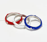 Juego de 3 anillos Diamonique de esmalte rojo, blanco y azul, plata de ley, talla 8